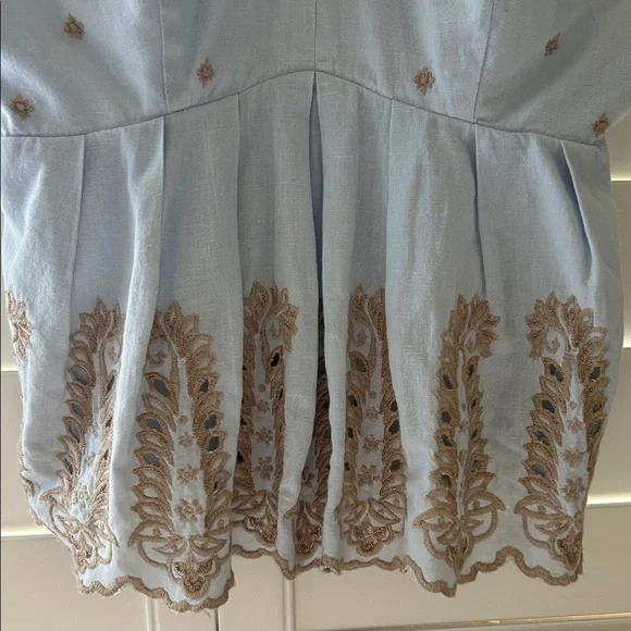 Moulinette Soeurs Light Blue and Brown Embroidered Tank Top - Picture 3 of 8